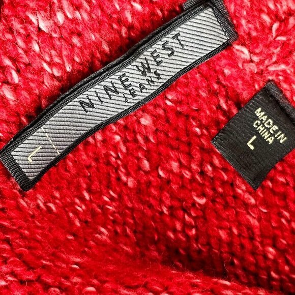 Nine West Jeans Short Cardigan Red Knit Single Button Sweater Womens L - Picture 4 of 11